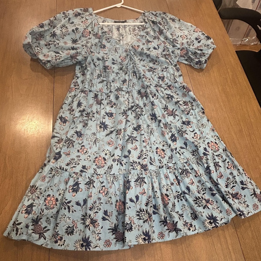 Vineyard Vines Dress Womens XL Blue Floral Smocked Puff Sleeve Sundress
